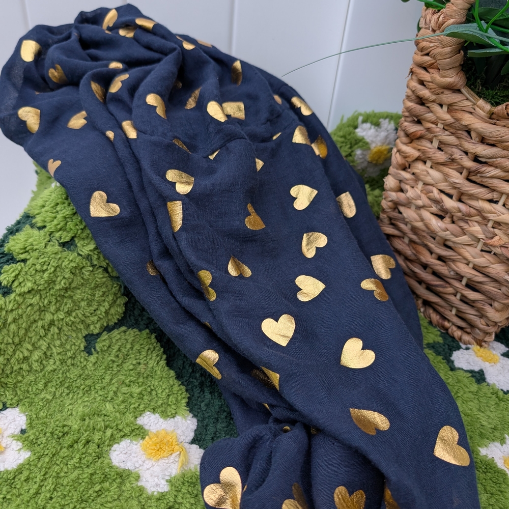 Infiniti Navy Scarf with Gold Heart Accents